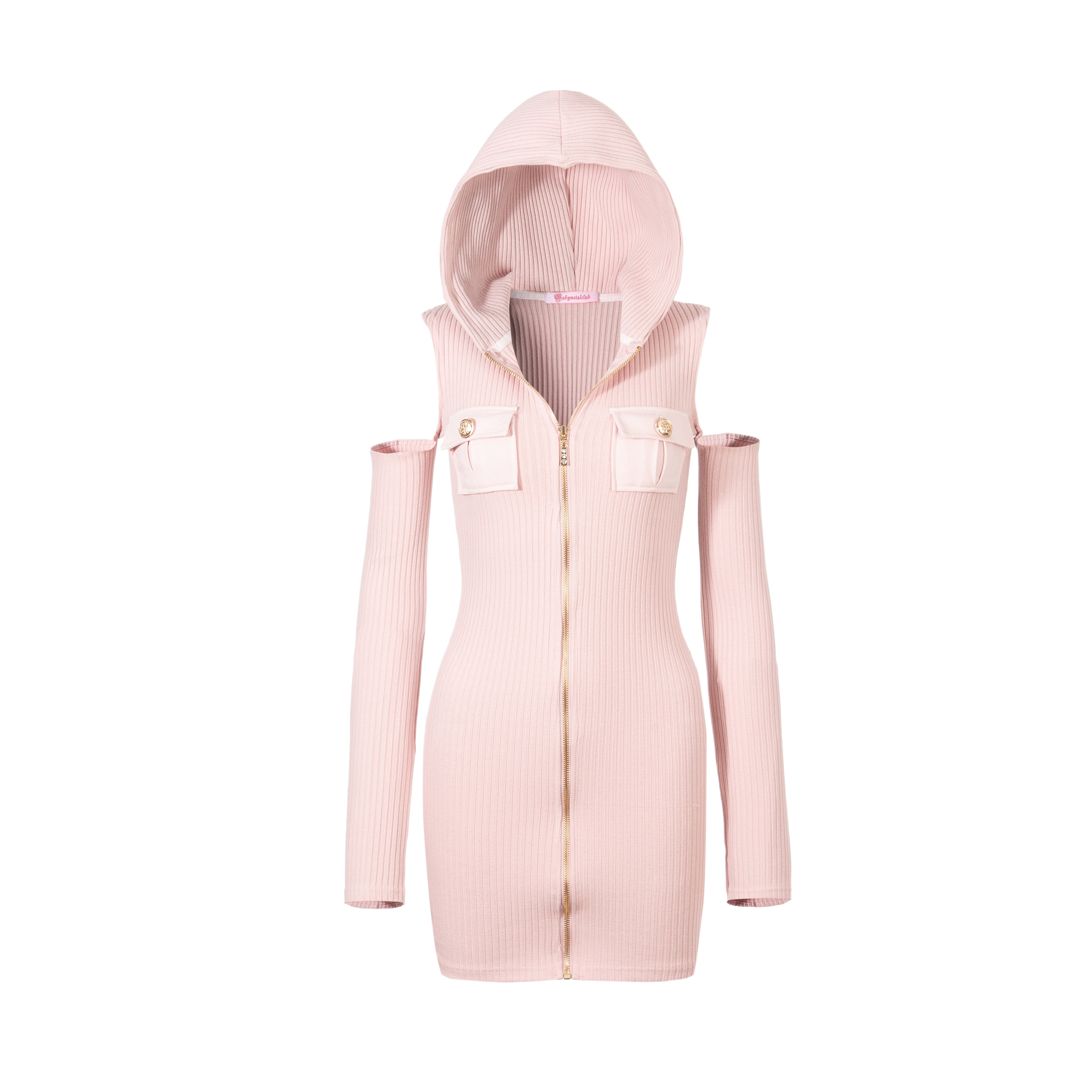 Gold button hoodie onepiece (baby pink)