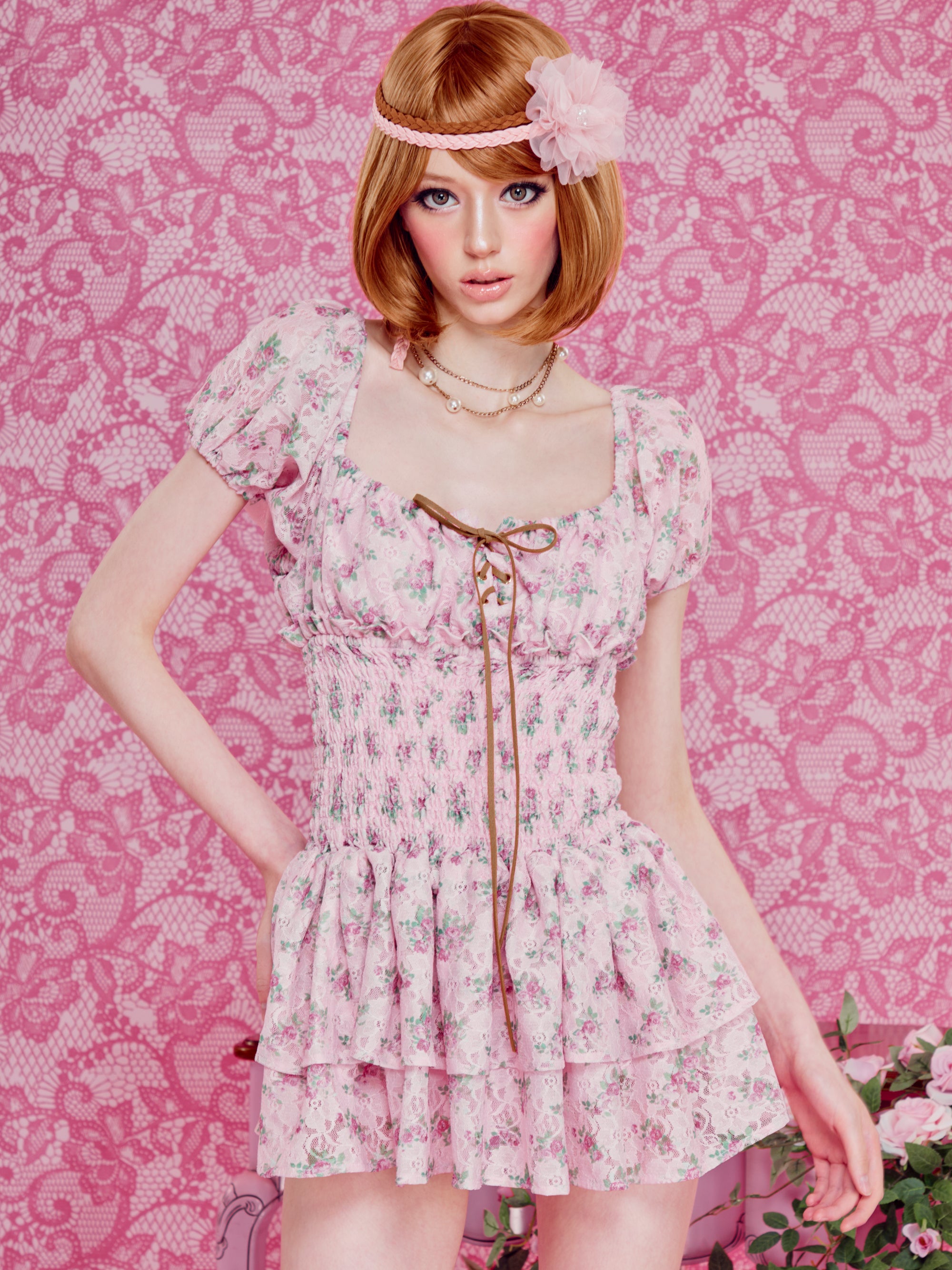 Creamy rose mini dress (Pink)