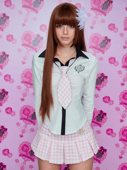 Afterschool houndstooth pleated skirt (white)