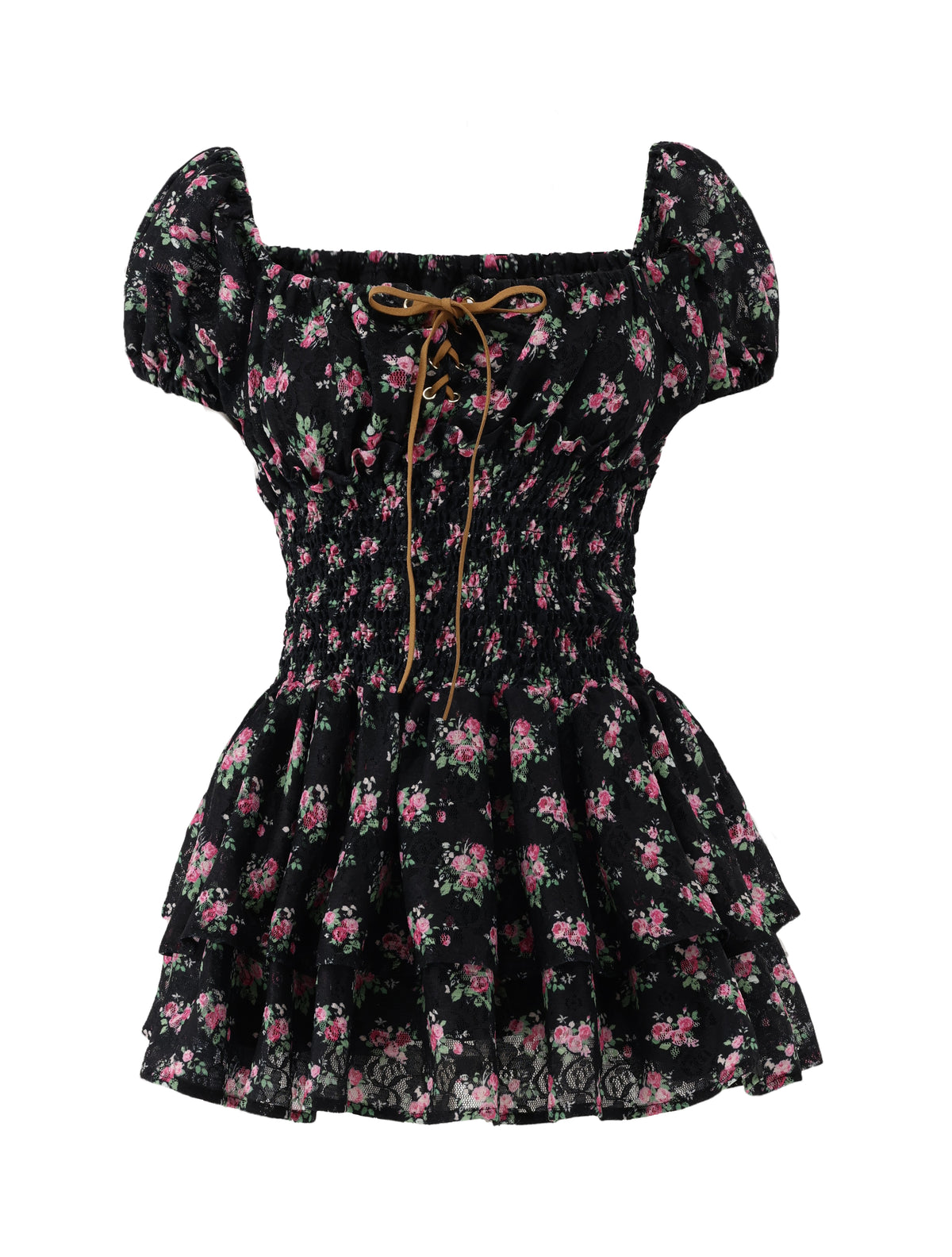 Creamy rose mini dress (Black)
