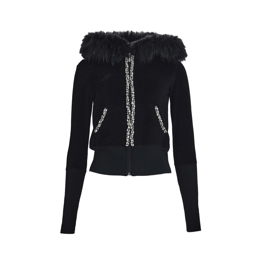 Glam fur velour hood zip up (black)