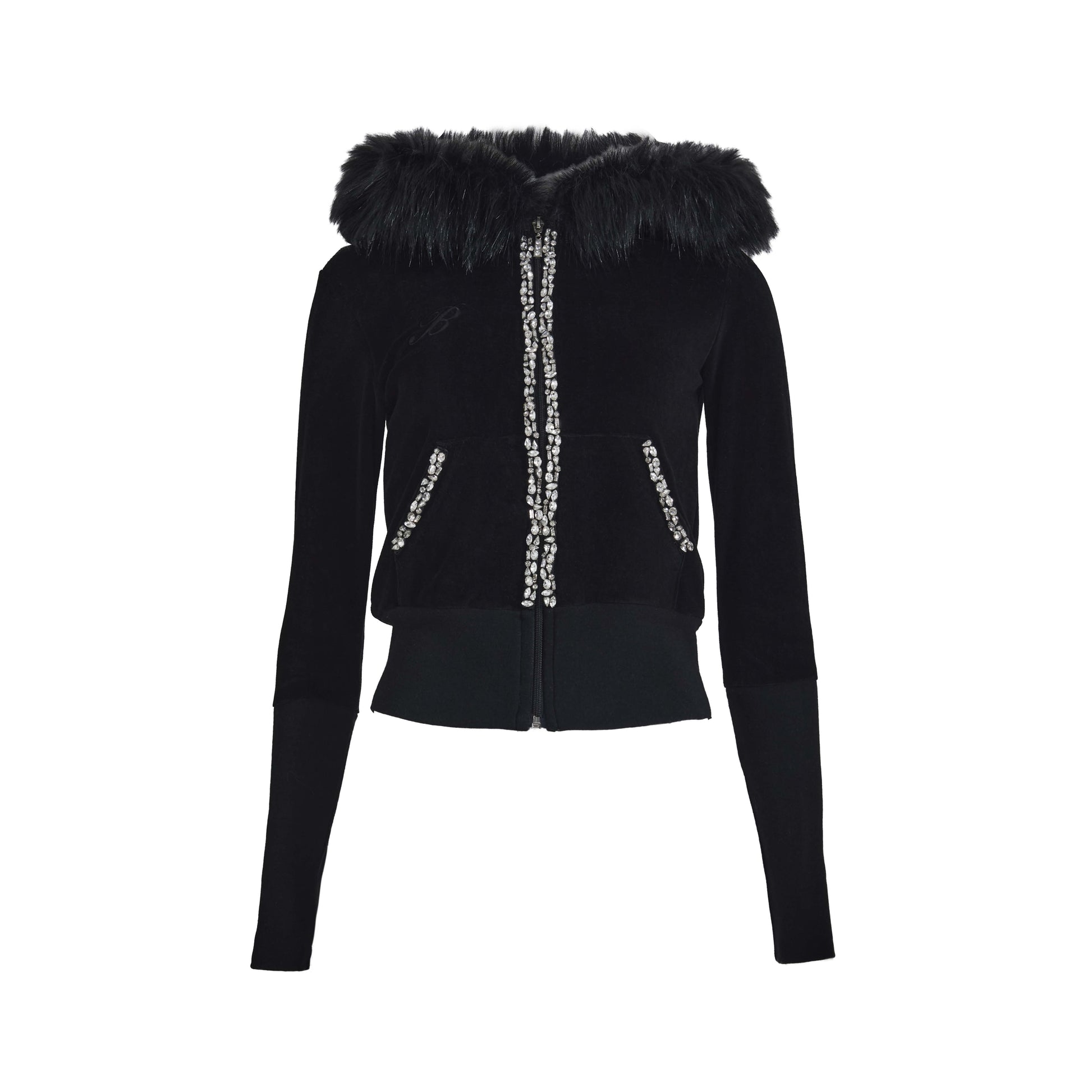 Glam fur velour hood zip up (black)