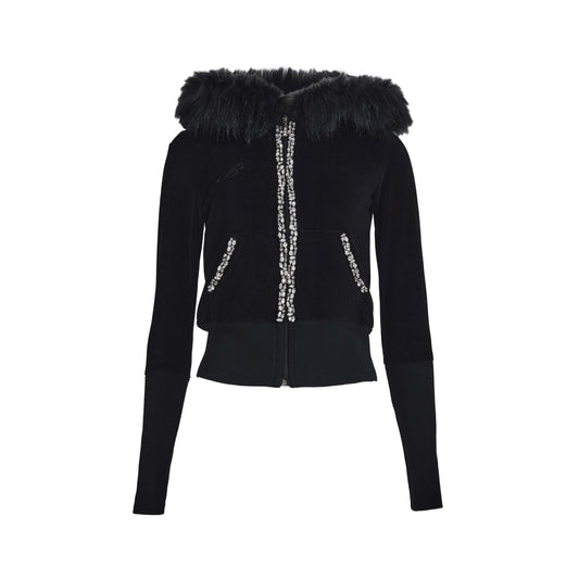 Glam fur velour hood zip up (black)