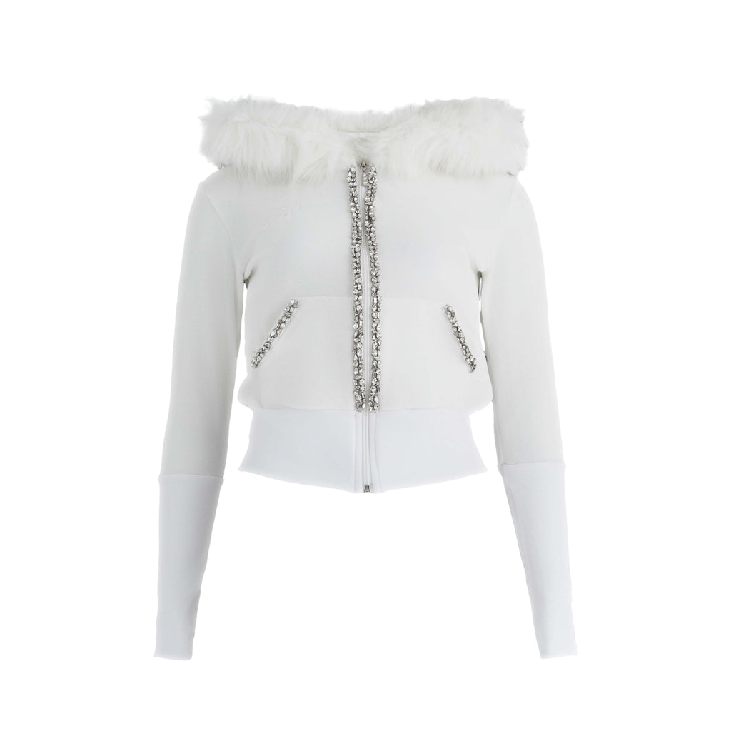 Glam fur velour hood zip up (white)