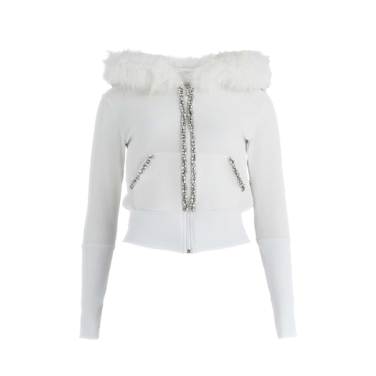 Glam fur velour hood zip up (white)