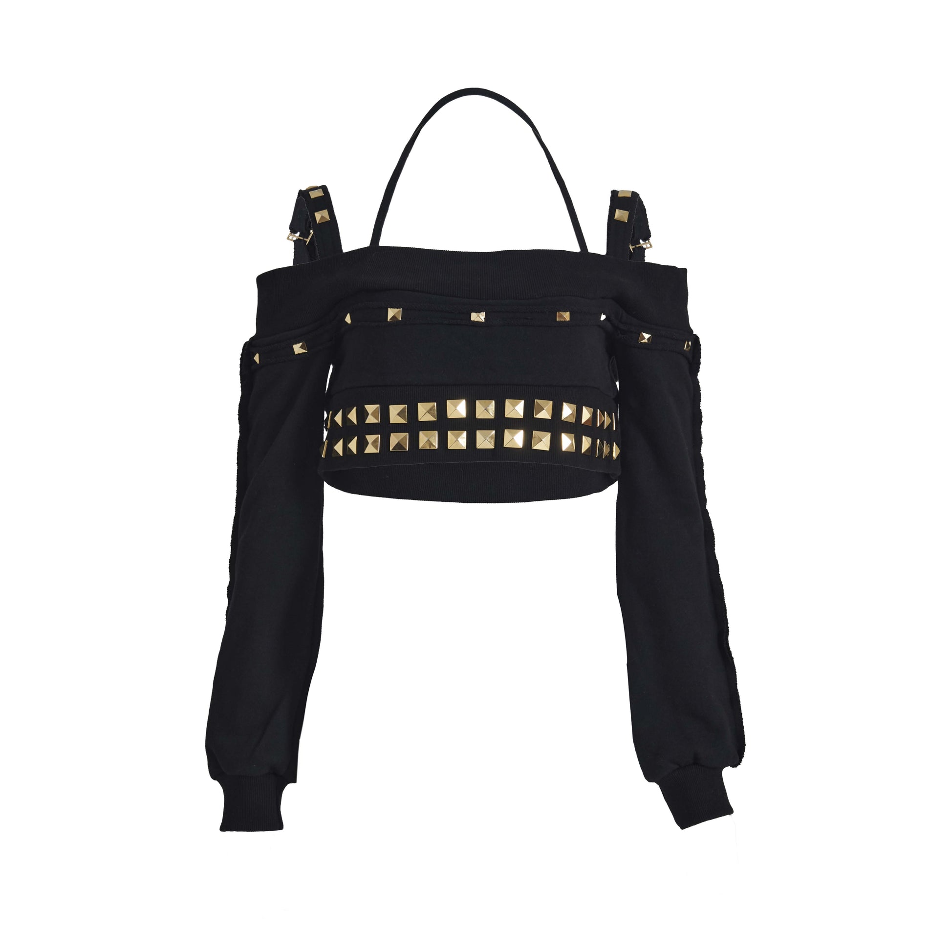 Gold studs damaged crop top (black)