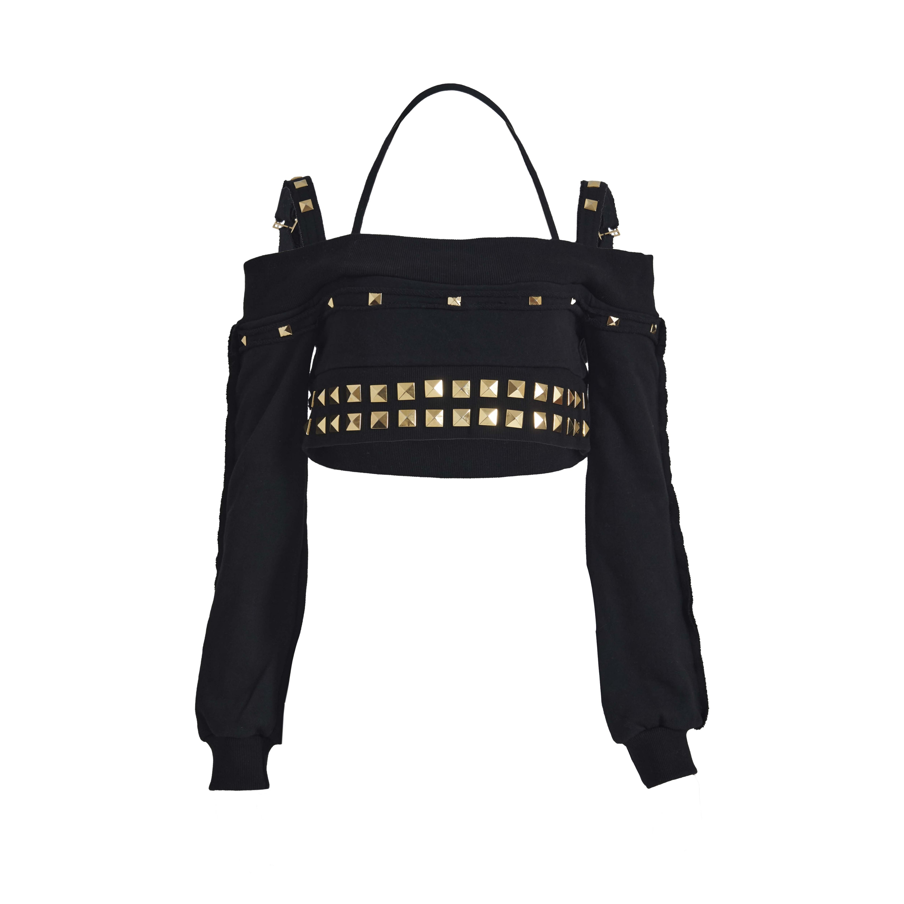 Gold studs damaged crop top (black)