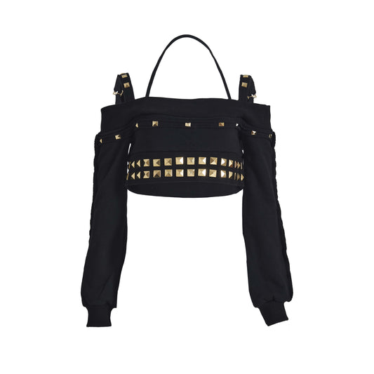 Gold studs damaged crop top (black)