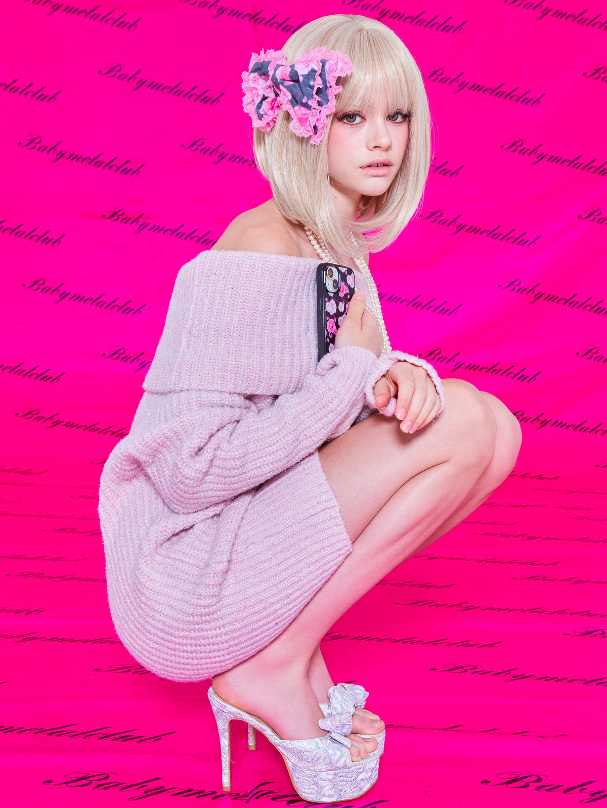 Macaron off shoulder knit (macaron pink)