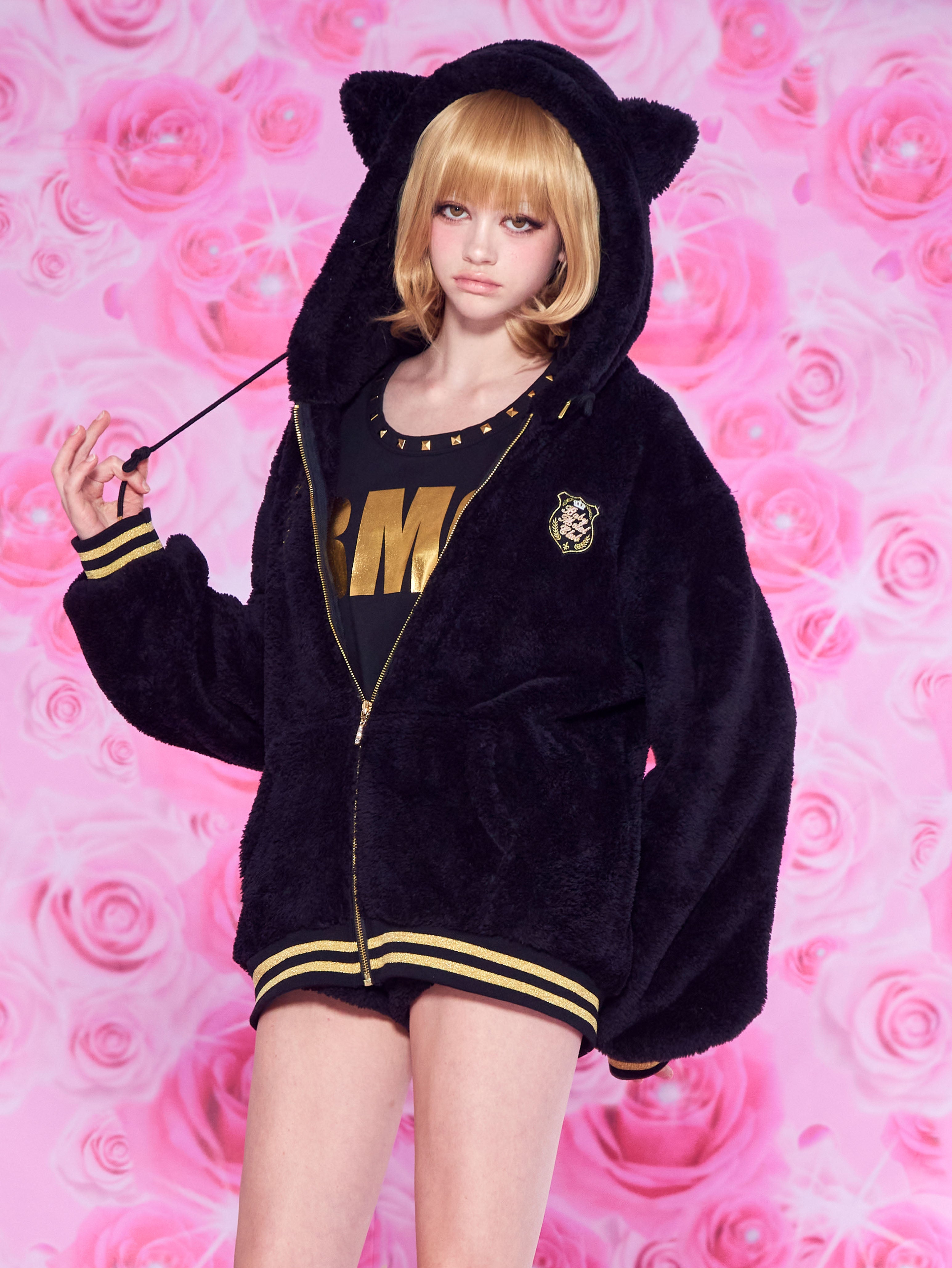 【予約商品】Marshmellow kitty fur jacket (black)